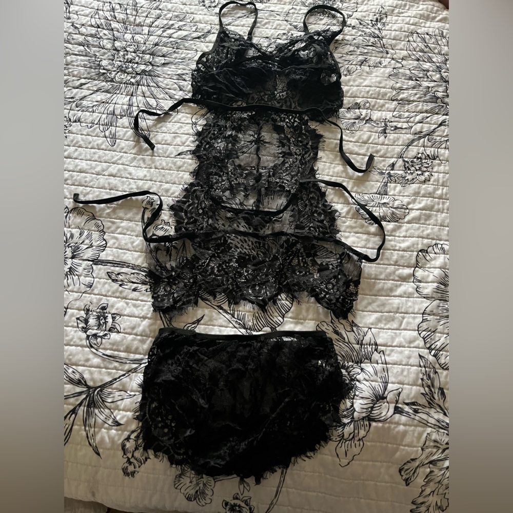 Three piece black lingerie set